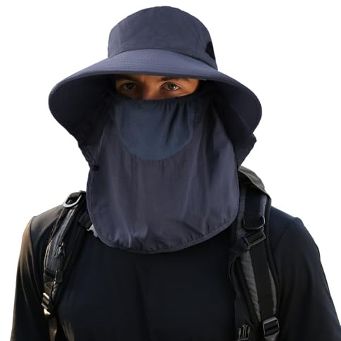 TAGVO Cappello da Sole a Tesa Larga per Uomo e Donna, UPF 50+ Protezione UV Cappello da Pescatore con Aletta per Il Collo Staccabile, Traspirante Cappelli da Escursionismo con Coulisse per All'Aperto