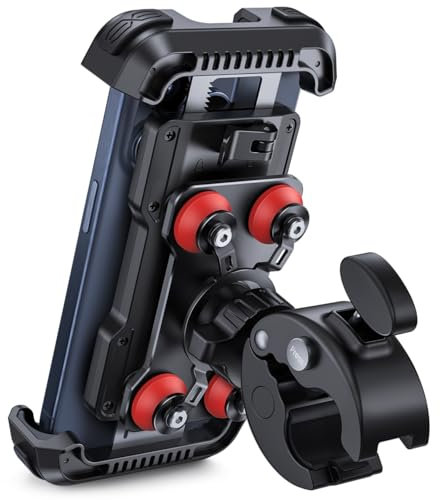 Lamicall Soporte Móvil Moto Antivibración - [con Doble Amortiguador] 360°Rotación, 1S Liberación con un Botón, Soporte Teléfono Bicicleta para iPhone 17 16 15 14 13 Series, Huawei, 4,7-6,8” Smartphone