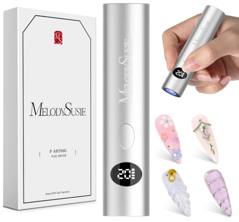 MelodySusie Lampe UV Ongles Gel ART01G Mini Lampe UV pour Voyage & Retouche | Sans Fil, Rechargeable, Modes Minuterie 20s/60s, Séchage Rapide, Affichage LED, Petite Lampe UV pour Vernis à Ongles Gel