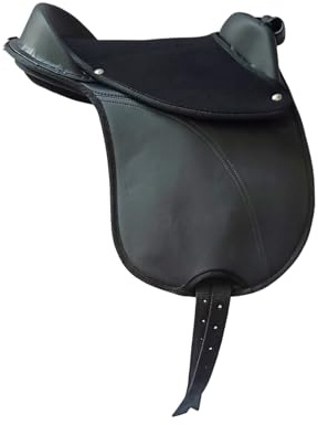 Children’s Suede Black Synthetic Leather Cub Saddle with Nylon Girth and Stirrups Comfortable Kids Horse Riding Saddle 10 12 Inch (12'')