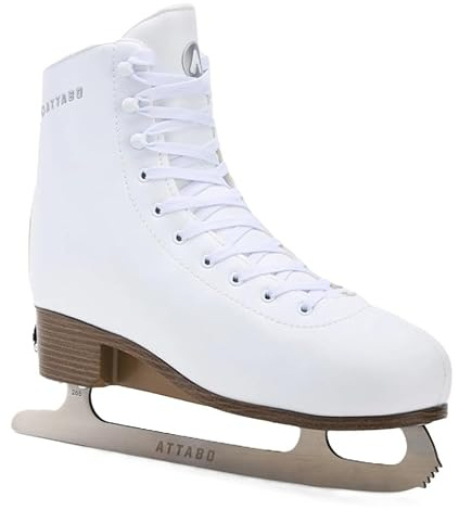 ATTABO OLI Kinder Eiskunstlauf-Schlittschuhe, verstellbar, Weiß – Edelstahl-Figurkufe mit Toe Pick, Micro-Schnalle + Powerstrap + Schnürung, warm gefüttert (5904823085921)
