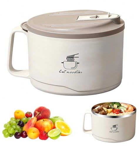 Umllpet ramen skål i rostfritt stål, instant nudlar skål, nudelskål, ramen instant nudelskål soppskål, ramenskål set med lock, för pasta, frukt (B-1100 ml)