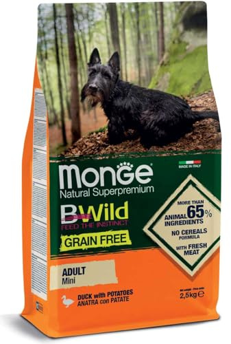 Monge Natural Superpremium BWild Grain Free Cibo per Cani Adulti Mini Anatra con Patate, 1 confezione da 2,5 kg