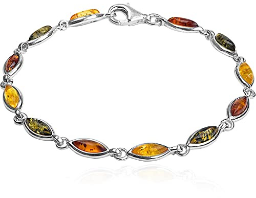 Ian and Valeri Co. Multicolor Amber Sterling Silver Marquise Link Bracelet 7 Inches
