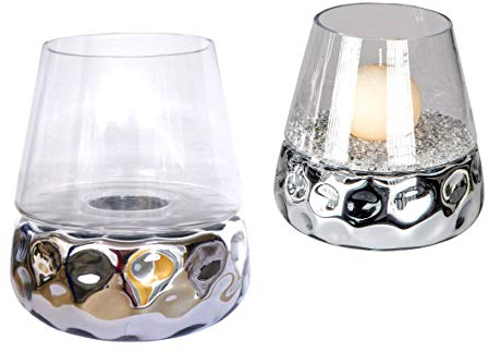 formano Kristallglas Windlicht DOTS konisch rund H. 20cm Silber Glas + Keramik