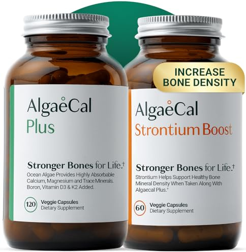 ALGAECAL Bone Builder Pack - Plant Based Calcium Supplement & Strontium - Organic Calcium 750mg with Vitamin D3 1600 IU, Vitamin K2, Magnesium, 16 Nutrients for Bone Health & Density (1-Month Supply)