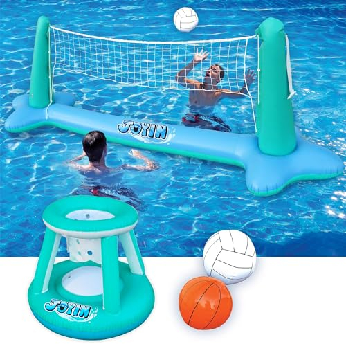 JOYIN Galleggianti gonfiabili per Piscina, Rete da pallavolo e canestro da Basket, Gioco Galleggiante per Bambini e Adulti, galleggianti Estivi, Giocattoli Estivi per Sport Acquatici, Blu