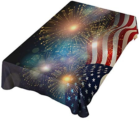 Dallonan Table Decoration for Party American Flag Fireworks Fourth of July Rectangle Table Cloth Polyester Tablecloth Rectangle Table 60 x 108 Inch for Dinner Table Decor