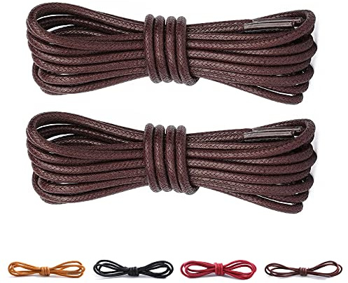 CCSOFTIME 2 Paires Lacets Cirés Ronds Marron Foncé pour Bottes, Sneakers, Chaussures de Travail - Lacets Chaussures Fins 2.5mm pour Homme & Femme - 100cm