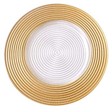 Sudemota Piatto da Cena Piatto di Vetro Piatti Occidentali Bistecca affettata Fatta in casa Piatti for Insalata Piatti da Dessert Bordo Dorato Trama retrò Europeo (Color : Gelb)