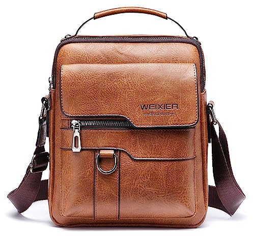 Bolsos Bandolera para Hombre Bolso Bandolera de Viaje Bolsa de Mensajero Bandolera piel Honda Vintage Impermeable Pequeña Bolsa Adecuado para Ocio, Festivales y Viajes.- Resistente (Marrón claro)