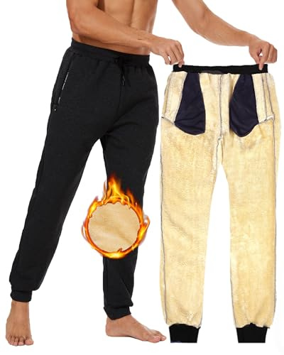 CheChury Hombre Pantalones Invierno Deportivos Casual Forro Polar Grueso Jogger Pantalones Holgado Cálido Pantalón de Chándal Invierno Ajustable Cordón Pantalones Jogger con Bolsillo Aire Libre