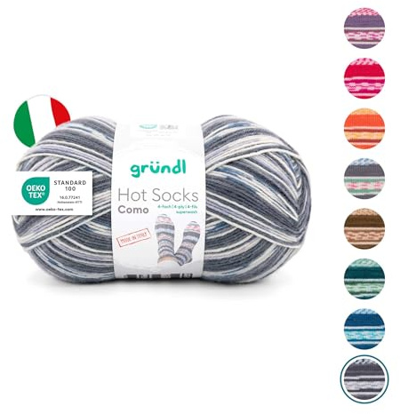 Gründl Lana Hot Socks Como 4 strati – Lana per calzini per 1 paio di calzini – Filato per calze – Morbido e delicato sulla pelle – 75% lana vergine 25% poliammide – 1 gomitolo da 100 g/420 m