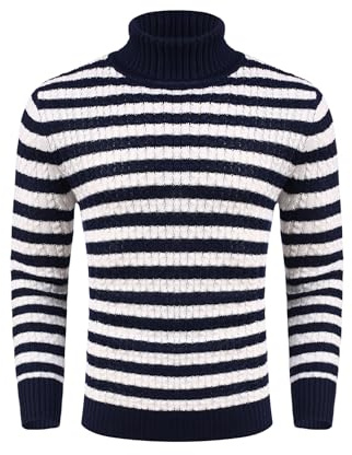 COOFANDY Jumpers for Mens Turtle Neck Jumper Roll Neck Stripe-c XXL