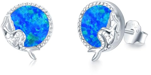 925 sterlingsilver örhänge opal kristall månsten sjöjungfru örhängen allergivänliga små sjöjungfrusmycken för kvinnor flickor barn, 8 mm, Sterlingsilver