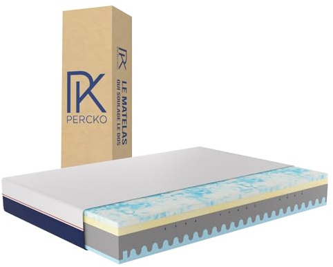 PERCKO - Matelas en Mousse à Mémoire de Forme - Soulage Le Mal de Dos - Soutien Ergonomique - Fabrication Française - 7 Zones de Confort - 140x190 cm - Blanc