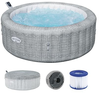 Bestway Lay-Z-SPA Energiespar-Whirlpool Bali AirJet, Ø196x71cm, 6 Personen, Heizung, Frostwächter, 140 AirJet-Düsen, App-Steuerung, UltraFit-Pumpeneinheit, Thermo-Abdeckung, Rattan, GS-Zertifiziert
