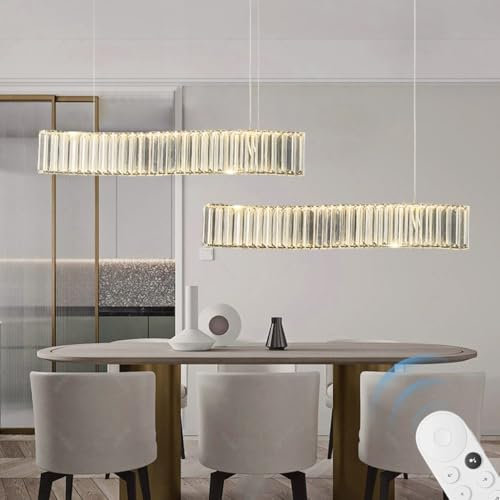 JOJOM Moderner Linearer Kristallkronleuchter LED-Wellenkronleuchter Stufenlos Dimmbar Mit Fernbedienung Höhenverstellbar Geeignet Für Schlafzimmer Wohnzimmer Esszimmer Küche Flur(Double-Head 120cm)