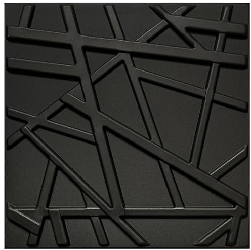 Deccart - Panneaux Muraux 50x50 cm - Panneau mural 3D Décoratif en EPS-Polystyrène - Plaque murale decorative - Décoration murale - Relief texturé - Wall Panel - Deco Mur - Noir, 48 pièces, 12m²