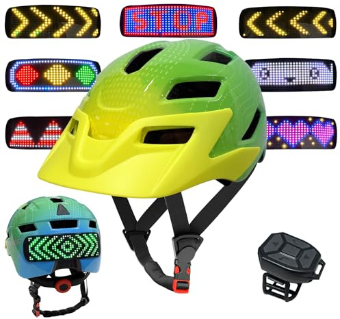 MOYACA Kids Bike Helmet with LED Lights, Remote Control Turn Signals Safety Helmet Back Light for Youth Mountain Cycling Scooter Skateboarding, Adjustable and Lightweight for Boys Girls