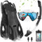 IEEILULU Schnorchelset Erwachsene, 7-teiliges Schnorchelausrüstung mit Anti-Fog Taucherbrille, Flossen, Trockenschnorchel, wasserdichte Handyhülle Ohrstopsel und Tragetasche (Schwarz, L/XL)