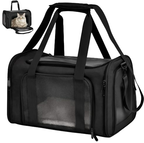 WIYETY Boîte de transport sac pour chat : 3-6 kg Boîtes pliables pour chats, petits chiens, noir