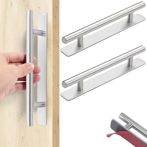 BGOBTY Tiradores Cajones,2 Tiradores Armarios Autoadhesivos,Tiradore Cocina Acero Inoxidable,Tiradore Muebles Plateados,para cajones,armarios,puertas de armarios (Plata, 128 mm)