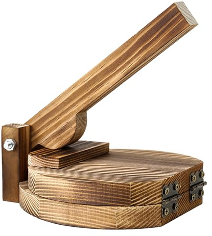 AZIDWERYQ Press de Tortilla en Bois 6 Pouces Round Tortilla Presser en carbonisé avec charnière Lisse Efficace et Accessoires de Cuisine économes