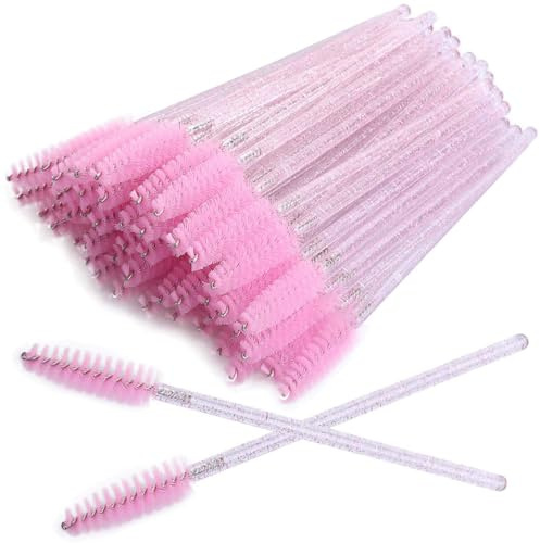 PLABBDPL Pennelli per Ciglia, 100pcs Scovolini Mascara Monouso, Scovolino Ciglia con Manico in Cristallo, Pettinino per Ciglia Laminazione Ciglia Accessori Scovolini, per Sopracciglia Extension(Rosa)