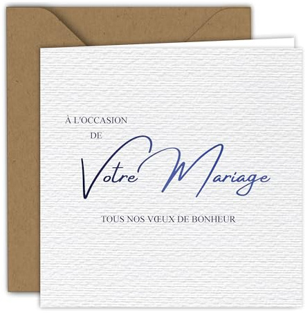 Edition Colibri Carte de mariage - Motif texturé blanc | Carte pliée (15x15 cm) – avec enveloppe kraft – Intérieur vierge (2)