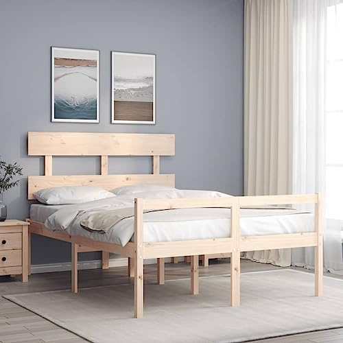 Genérico Cama de Matrimonio Personas Mayores con cabecero Madera Maciza, Camas y somieres Marrón,3195321