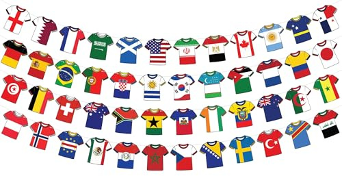 Bandierine riutilizzabili per la Coppa del Mondo 2026, tutte le 48 squadre qualificate, decorazioni per la Coppa del Mondo di calcio 2026, striscione di carta, bandierine (11 m, 48 bandiere dei paesi)