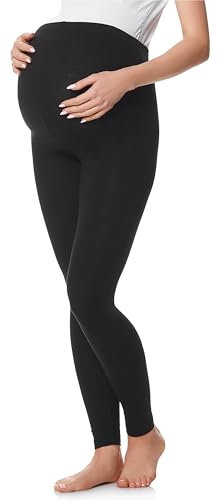 Be Mammy Lange Umstandsleggings aus Baumwolle Leggings für Schwangere Umstands Leggings Schwangerschafts Unterhosen mit Hoher Bund Weich und Elastisch BE20-230 (Schwarz, M)