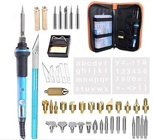 Soldering Adjustable Temperature Electric Soldering Iron EU US Plug 110V 220V 60W Welding Soldering station Tip Solder Wire Tools Tweezers - (Power: 220V EU Plug, Color: Pyrography KIT)