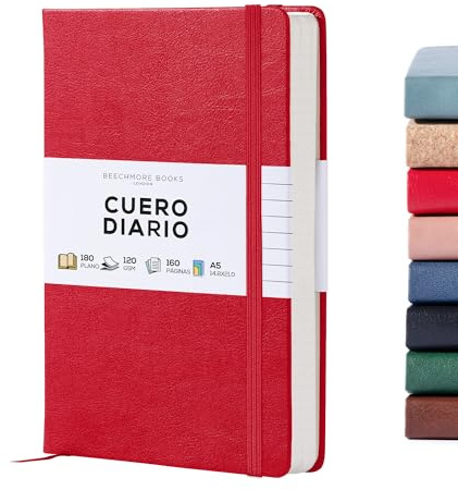 Beechmore Books Carnet de Notes Pages Blanches - A5, Rouge I Journal à Couverture Rigide Cuir Vegan, Papier Ligné Crème Épais 120 g/m², Boîte Cadeau, pour Écrivain, Journaliste, Réunion, Étudiant