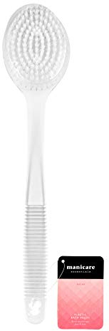 Manicare Brosse de bain en plastique blanc, exfoliante, douche à long manche, poignée antidérapante, rondelle dos, bonne pour la circulation, cellulite et peau sèche, brossage sec, le dos corps