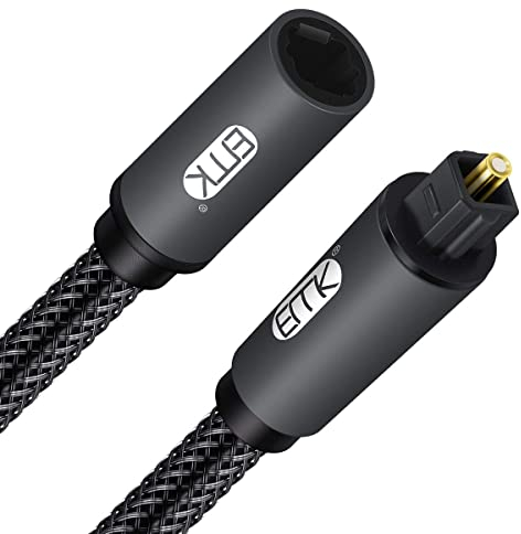 EMK - 1M Cable óptico de audio Toslink hembra a macho, cable extendido de nailon trenzado de larga duración compatible con Sound Bar, Smart TV, Home Theater