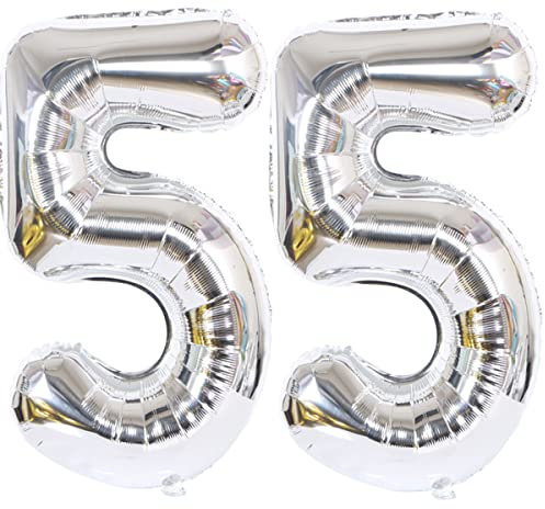 Foil Palloncini Compleanno 55 Anni argento Palloncino Numero 55,101 CM Giganti Palloncini Numeri 55 argento Palloncini 55 Anni Compleanno Decorazioni Compleanno 55 Anni Deco,Gonfiabili Elio Aria