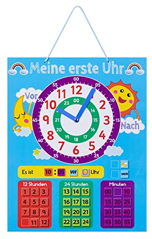 Navaris Lernuhr für Kinder magnetisch - Uhrzeit Lernen - Magnet Lerntafel ab 3 Jahre - Spielzeug Uhr - Lernspielzeug mit 40 Magneten - blau - deutsch