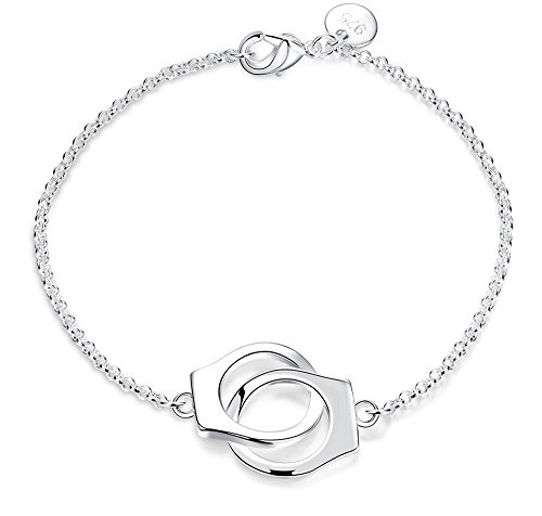 WDIYIEETN Fashion Jewelry 925 Sterling Silver Handcuff Chain Bracelet Partners in Crime Best Friends Bracelet