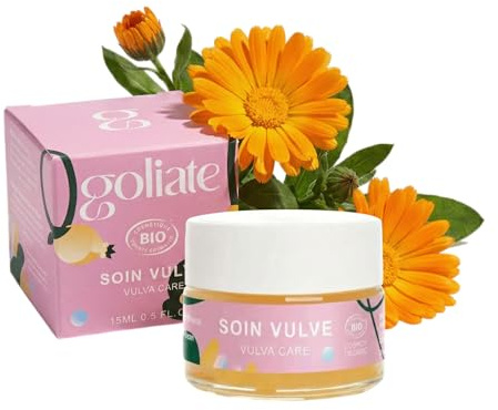 GOLIATE Baume Soin Vulve Bio, Crème Intime Femme Apaisante au Calendula Arnica - Élu Meilleur Produit BIO 2026, Certifié COSMOS ORGANIC Ecocert, Fabriqué en France (15 ml)