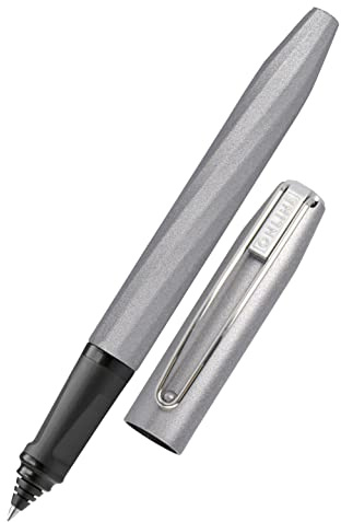 ONLINE Rollerball Slope, Patronen-Roller Strichstärke M, für Standard-Tintenpatronen, ergonomisches Griffstück, für Rechtshänder und Linkshänder, Rollerballspitze, für Schule und Büro, Metallic Grey