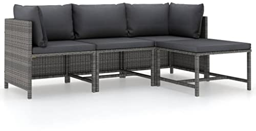vidaXL Loungegrupp för trädgården med dynor 4 delar konstrotting grå