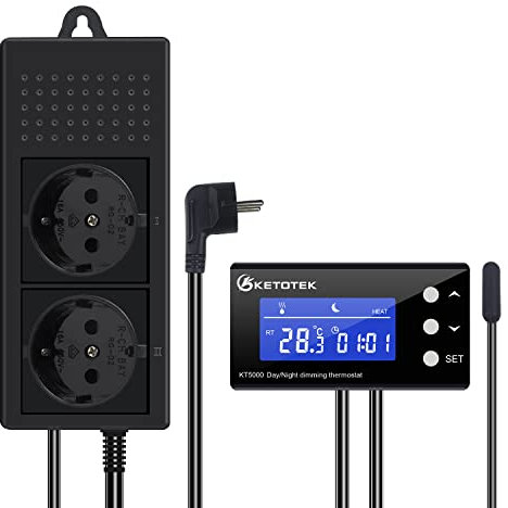 KETOTEK PID Tag Nacht Thermostat Dimmer Temperaturregler Steckdose Stecker mit Timer Digital Dimmthermostat für Wärmelampe Gewächshaus Aquarium Pflanzen Reptilien