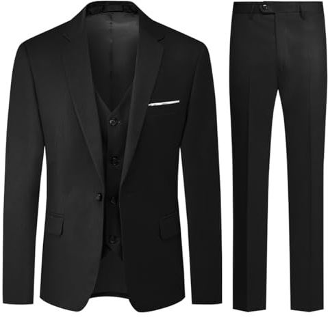 Allthemen Costume Homme Mariage 3 Pièces Slim Fit Smoking Costumes Un Bouton Couleur Pure Formel Veste Homme Gilet et Pantalon Noir S
