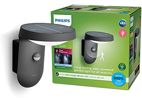 Philips Tyla Outdoor Wandleuchte (1,2 W), wetterfeste Außenleuchte mit Bewegungssensor und kaltweißem Licht, solarbetriebene LED Beleuchtung, anthrazit