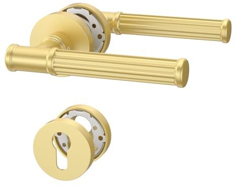 Amerdeco Maniglia per Porta Oro in Alluminio – Set PZ per Porta Blindata, Maniglia Porta Blindata Elegante UK0055
