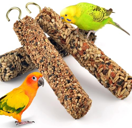 KATUMO 3PCS Bird Treats Parrot Crunch Sticks Parakeet Grains Mixed Treats Cockatiel Snacks Budgie Food Sticks for Lovebird Conure Myna Canary Parrots