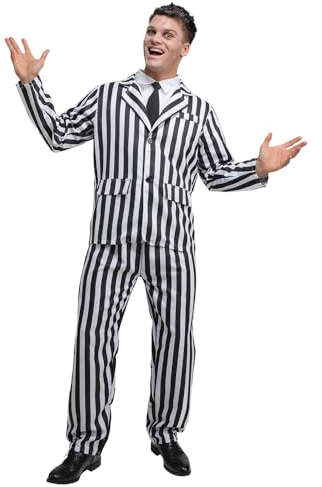 Wicked Costumes Black and White Stripe Suit Fancy Dress Costume - Medium