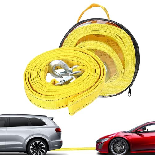 Corde de remorquage pour voiture, 4 m, 5 tonnes, corde de remorquage pour voiture, camion, avec 2 crochets de sécurité en U et sac de rangement, convient pour toutes les voitures